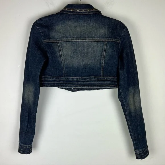 Vintage | Leo Roma 90s Grunge Studded Ultra Cropped Denim Bolero Jacket | M - Picture 6 of 11